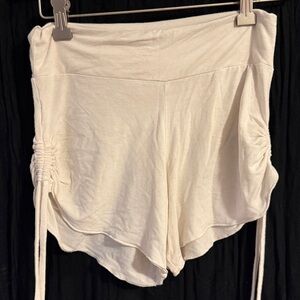 White Plush Cinched Spandex Dance Booty Pole Yoga High Waisted Shorts